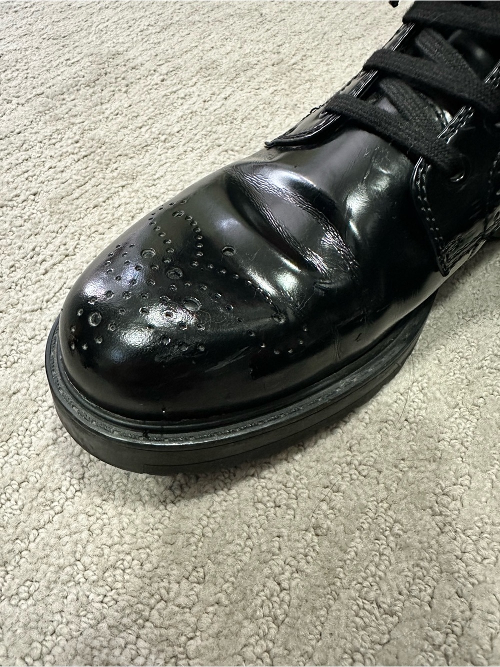 Prada Women’s Black Patent Lace-Up Wingtip Combat Boots - Picture 4 of 6
